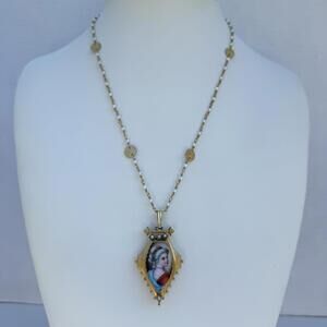 Vintage Mourning Locket Portrait Pendant. Pearls and Diamonds.